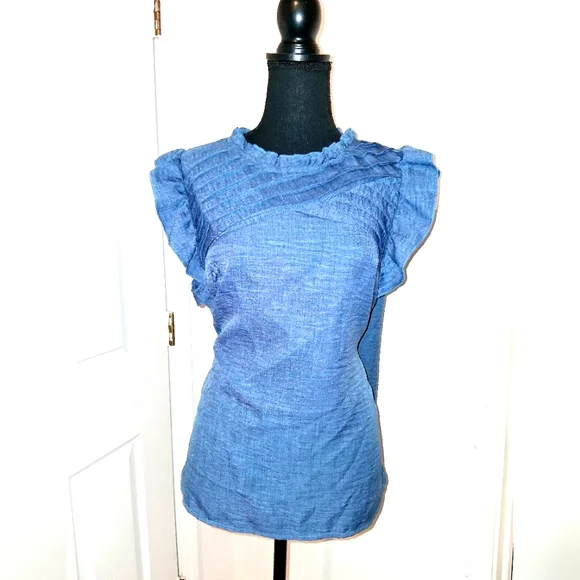 Blue Ruffled Women's Top - Picture 2 of 5